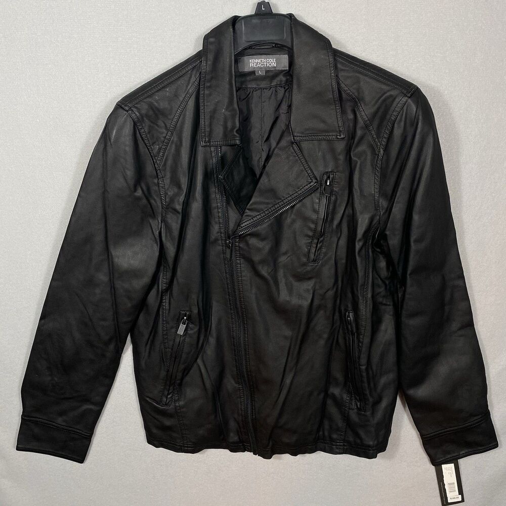 Kenneth Cole Reaction G-III Mens Faux Leather Biker Jacket Black Size L 443RU881